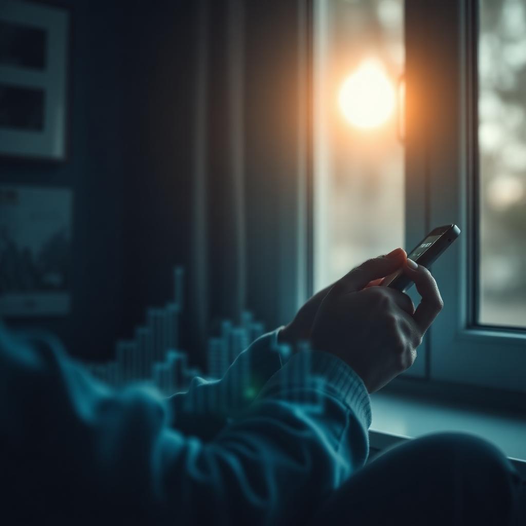 A person using a digital health app in soft window light