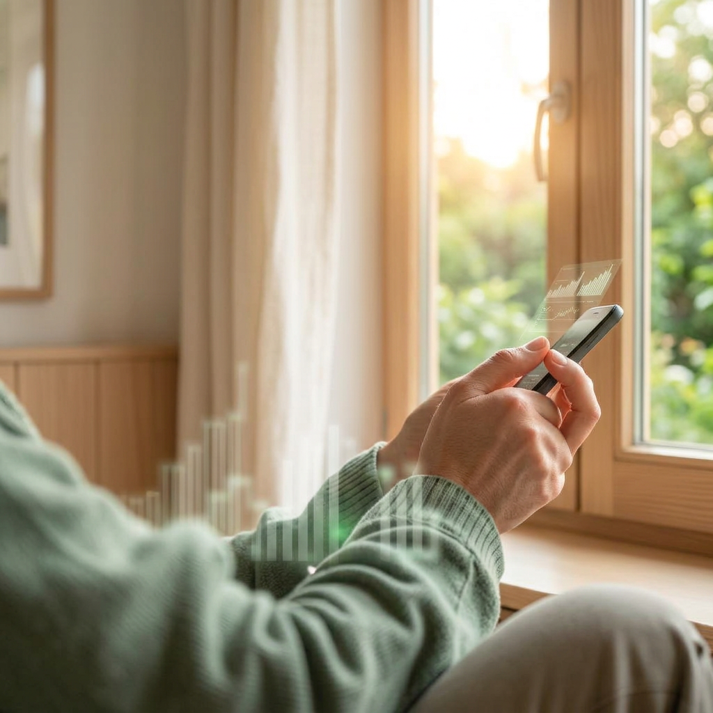 A person using a digital health app in soft window light